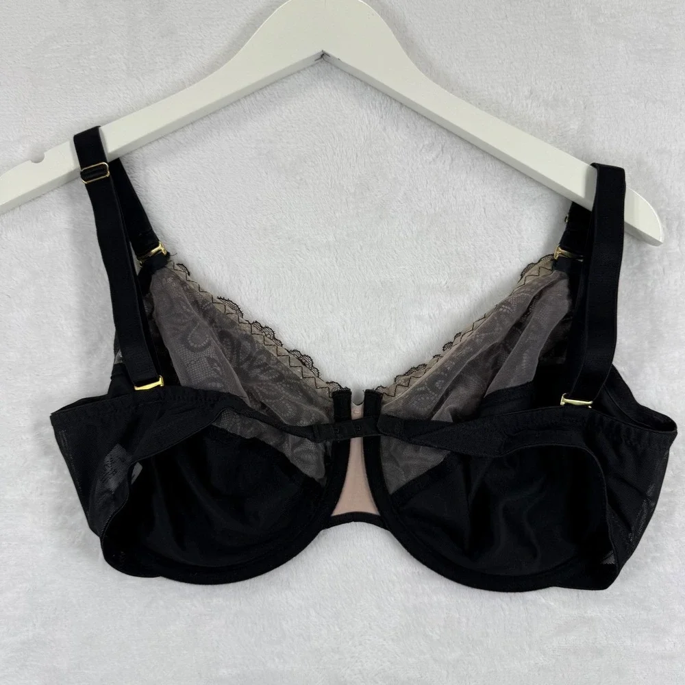 Glamorise 9116 Black Lace Full Figure Wonderwire Bra Womens 42D